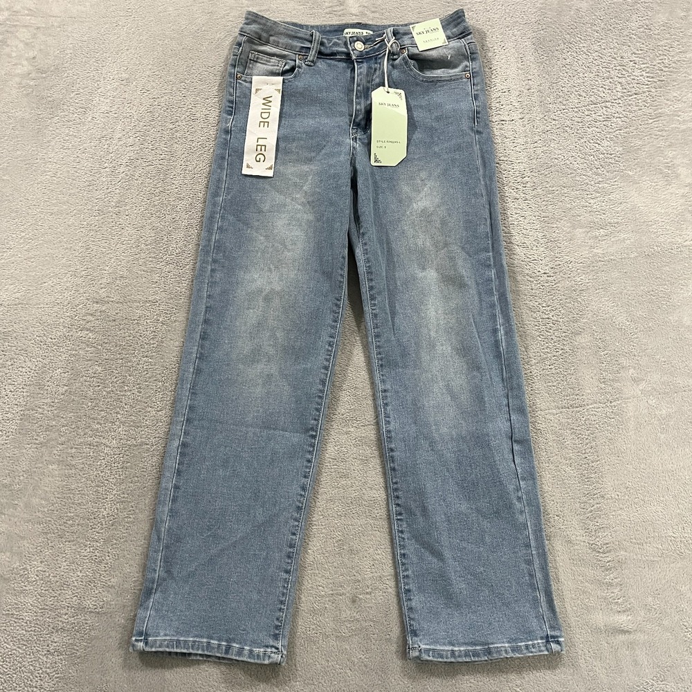 Sky Jeans Wide Leg Womens 9 Blue Original Denim Cotton Stretch Light Wash Grunge